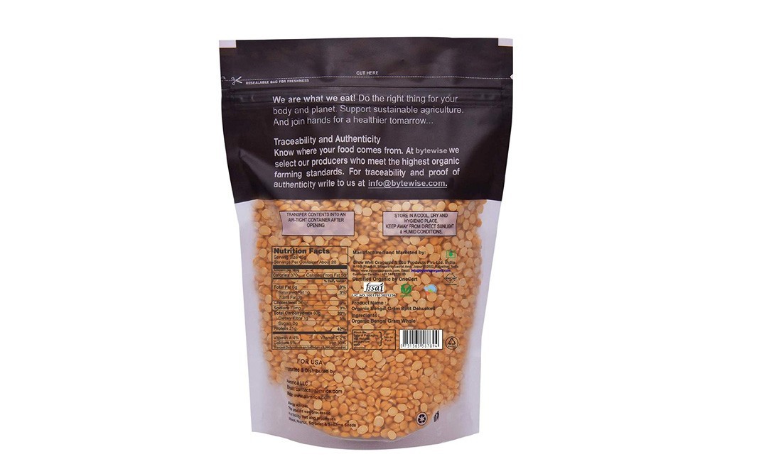 Bytewise Organic Chana Dal (Bengal Gram Split Dehusked)   Pack  500 grams